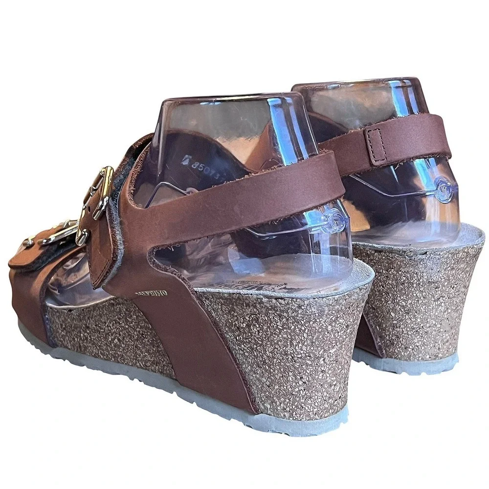 Mephisto Air-Relax Brown Leather Cork Wedge Buckle Sandals EU 41 Portugal *FLAW* - Picture 3 of 16